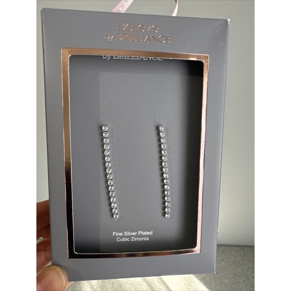 Believe by Brilliance Silver Plated Cubic Zirconia Drop Dangle Earrings Line - Picture 11 of 11